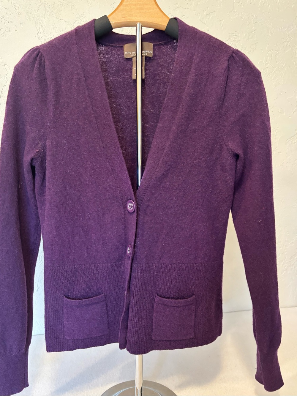 Fenn Wright Manson 100% Italian Merino Wool Purple V-Neck Cardigan M